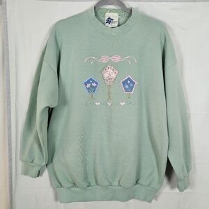 Vintage Pleasant Shade Grandma Sweatshirt XL Green Birdhouses Made in USA